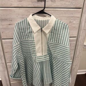 Striped Green and White Women's Blouse